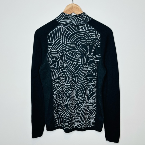 Title Nine Super Power Quarter Zip Sweater Small Merino Wool Blend Black White - Picture 8 of 15